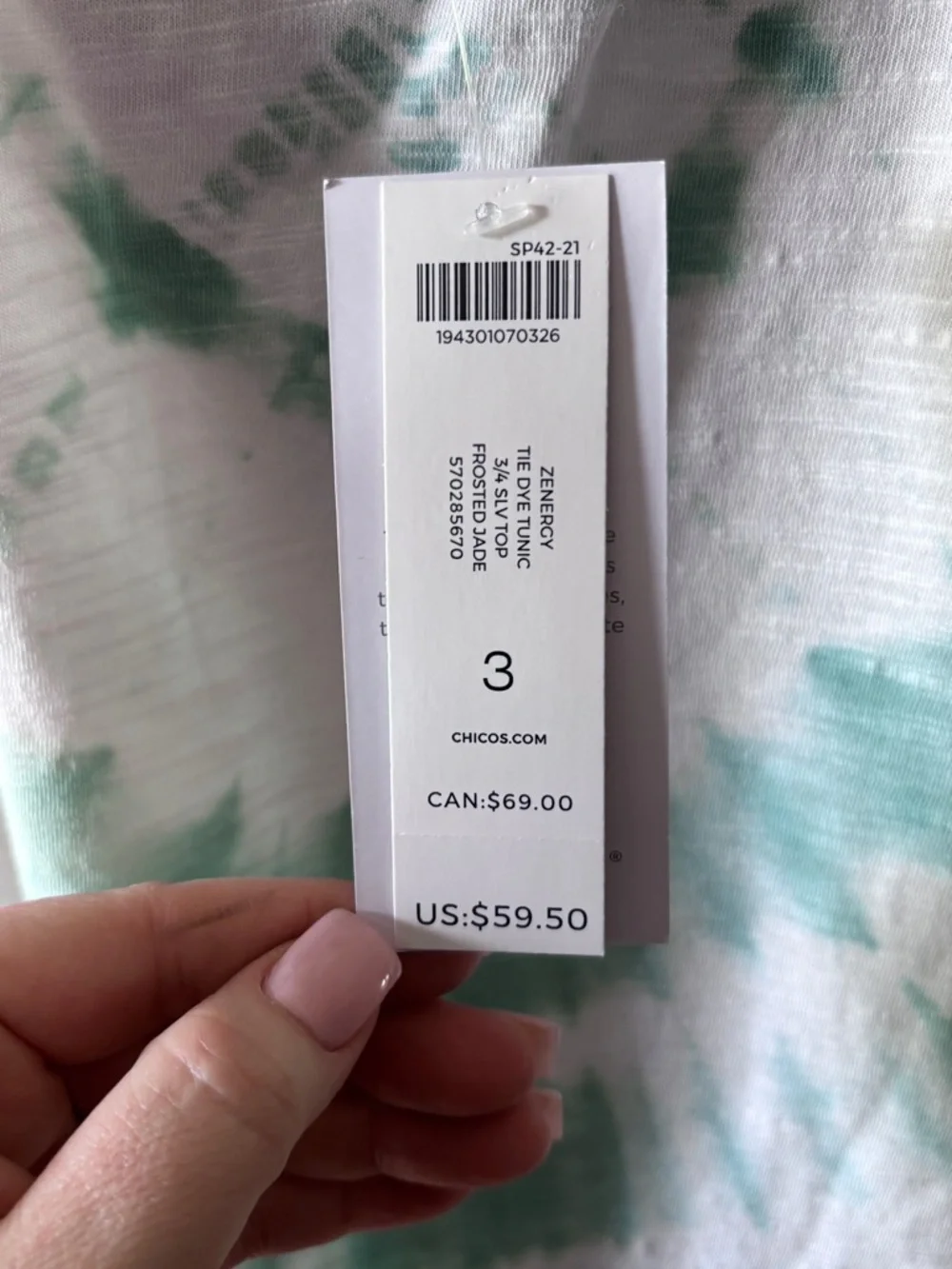 Chico’s Zenergy Tie Dye Tunic Top in Mint Green and White - NWT Size 3 (16/18) - Picture 7 of 10